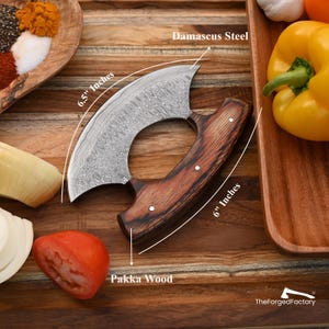 Handmade Damascus Steel ULU Knife, Kitchen Pizza Cutter and Chef Slicer, Wood Handle, Gift for Him, Birthday Anniversary Mothers Day Gift image 5