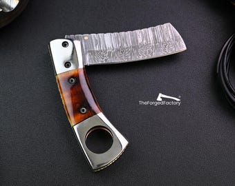 Custom Cigar Cutter Knife, Damascus Steel Smoking Accessory, Gift for Him Dad Boyfriend, Anniversary Groomsmen Birthday Fathers Day Gift