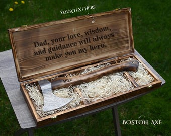 Regalo personalizado para el Día del Padre, hacha con caja de madera grabada, hacha funcional para actividades al aire libre, regalo de cumpleaños para papá, regalo para el abuelo.