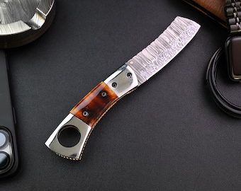 Engraved Cigar Cutter, Damascus Steel Cigar Accessory, Groomsman, Birthday, Wedding, Best Man Gift, Fathers day gift.