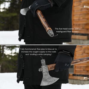 Hand Forged Damascus Steel Tobacciana Axe with Smoking Pipe Handle, Camping & Outdoor Hatchet, Gift for Him on Christmas and New Year image 3