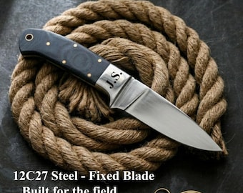 Personalized Hunting Knife– Custom Engraved Fixed Blade Knife with Leather Sheath– Outdoor Camping Knife for Bushcraft, Survival & Field Use
