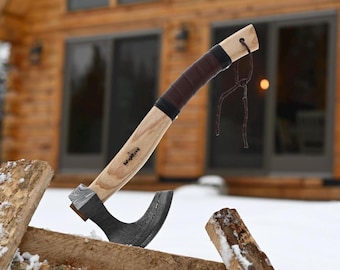 Hache Viking En Acier Au Carbone Forgée Main - Manche Bois 50cm - Idéal Camping/outdoor