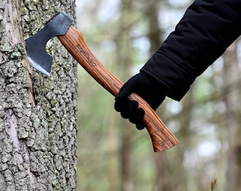 Hand Forged Carbon Steel Bushcraft Outdoor Axe, Gift for Him on Anniversary, Christmas and New Year