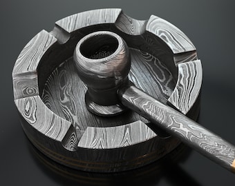 Handmade Damascus Steel Cigar Ashtray, Forged Smoking Pipe Tray, Smoking Accessory, Gift for Him Dad Boyfriend, Anniversary Fathers Day Gift