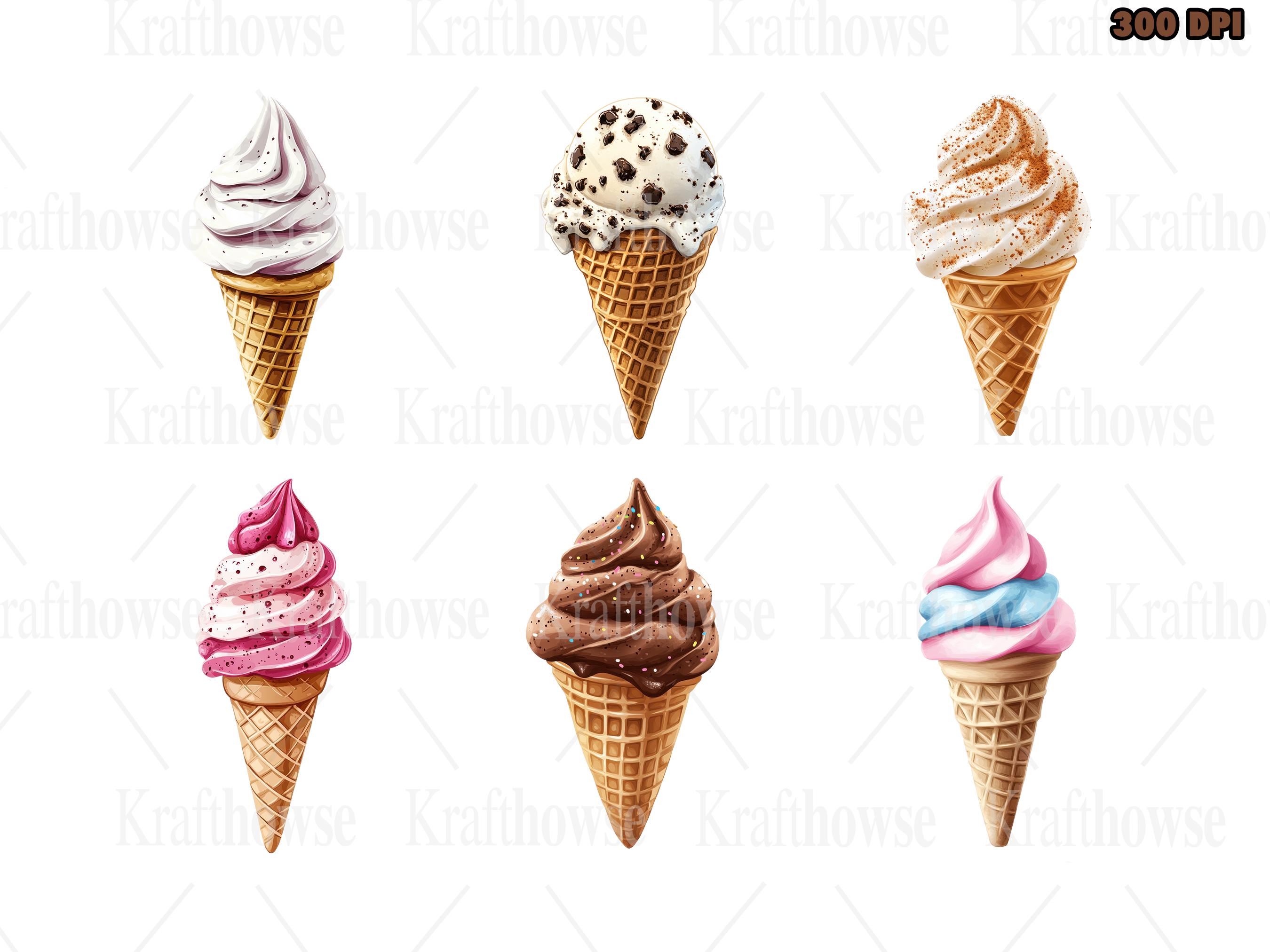 Ice Cream Cone PNG Clipart Bundle of 20, Ice Cream Cones Clipart, Ice ...