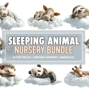 Sleeping Animal Nursery PNG Clipart Bundle of 20,  Animal Babies, Baby Animals PNG, Cute Jungle Animals Clipart PNG - Commercial Use