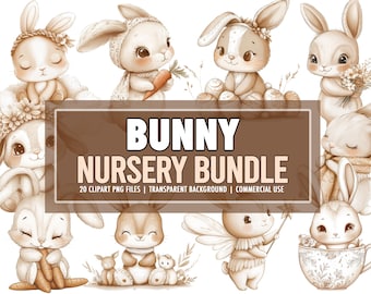 Baby Bunny Nursery PNG Clipart Bundle of 20,  Animal Babies, Baby Animals PNG, Cute Baby Bunny Clipart PNG - Commercial Use