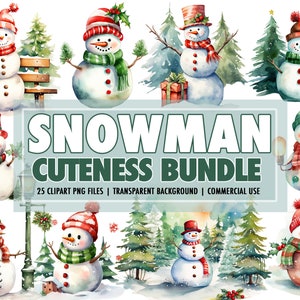 Aquarell Schneemann Niedlichkeit PNG-Clipart-Bundle von 25 - Weihnachten Urlaub Digital Download Clipart, transparenter Hintergrund - Kommerzielle Nutzung