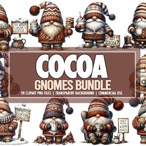 Watercolor Winter Holiday Cocoa Gnomes PNG Clipart Bundle of 20, Cute Downloadable Hot Chocolate Gnome PNG Graphics Bundle, Commercial Use