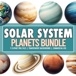 Aquarel planeten zonnestelsel PNG clipart bundel van 9, schattige planeet graphics, realistische planeten ruimte clipart png bundel - commercieel gebruik