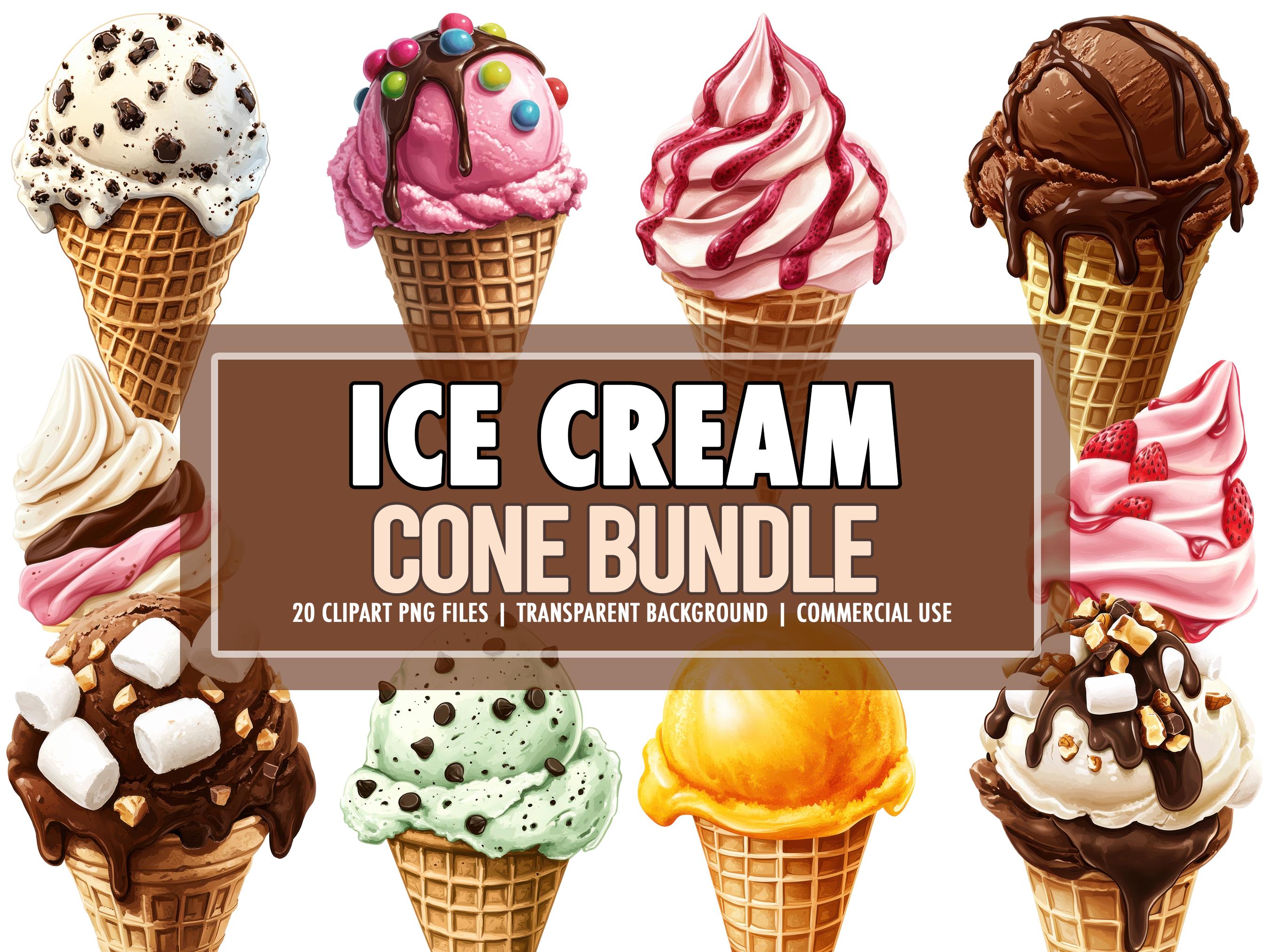 Ice Cream Cone PNG Clipart Bundle of 20, Ice Cream Cones Clipart, Ice ...
