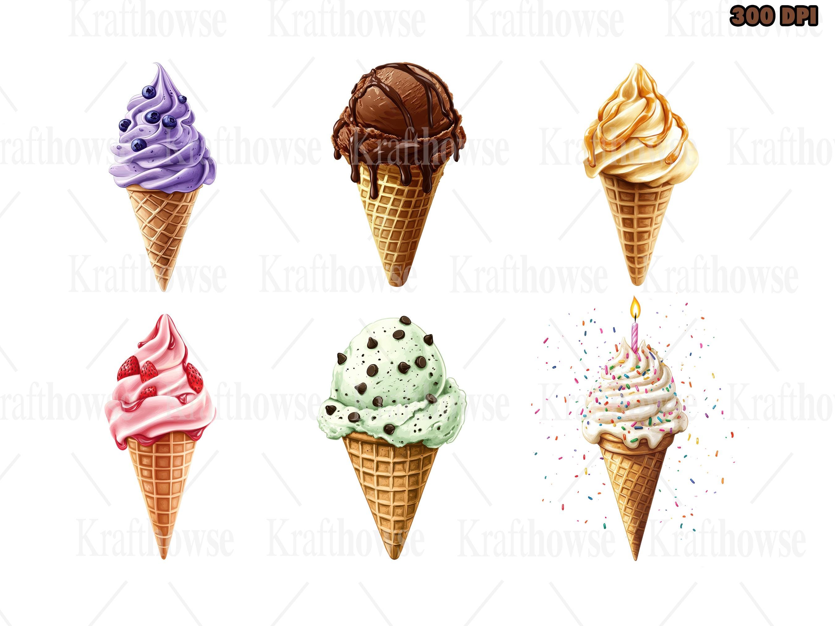 Ice Cream Cone PNG Clipart Bundle of 20, Ice Cream Cones Clipart, Ice ...