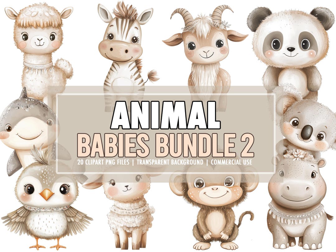 Baby Animal Nursery PNG Clipart Bundle 2, Animal Babies, Baby Animals ...