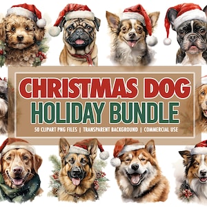 Acquerello Natale cane razza PNG-Clipart Holiday Bundle di 50 - Cappello di Natale cani Digital Download Clipart - Disegni PNG sublimazione del cane