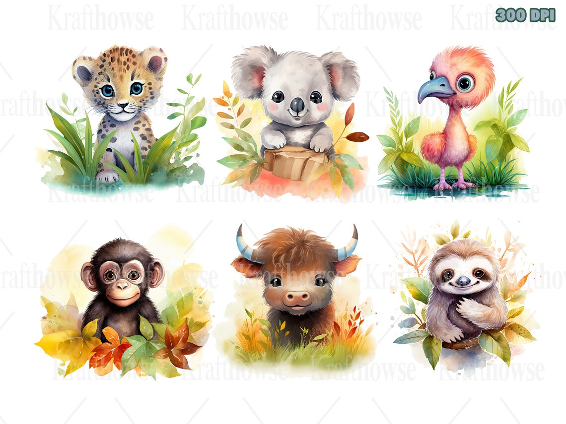 Safari Baby Animal Nursery PNG Clipart Bundle of 25 - Animal Babies ...