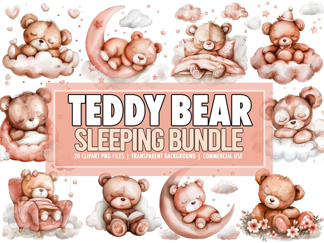 Watercolor Pink Teddy Bear Nursery Png-clipart Bundle of 20 Baby Bear ...