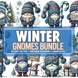 Pacote de 20 clipart PNG de gnomos de Natal de inverno em aquarela, PNG de gnomos fofos, Pacote de PNG de clipart de gnomos - Uso comercial