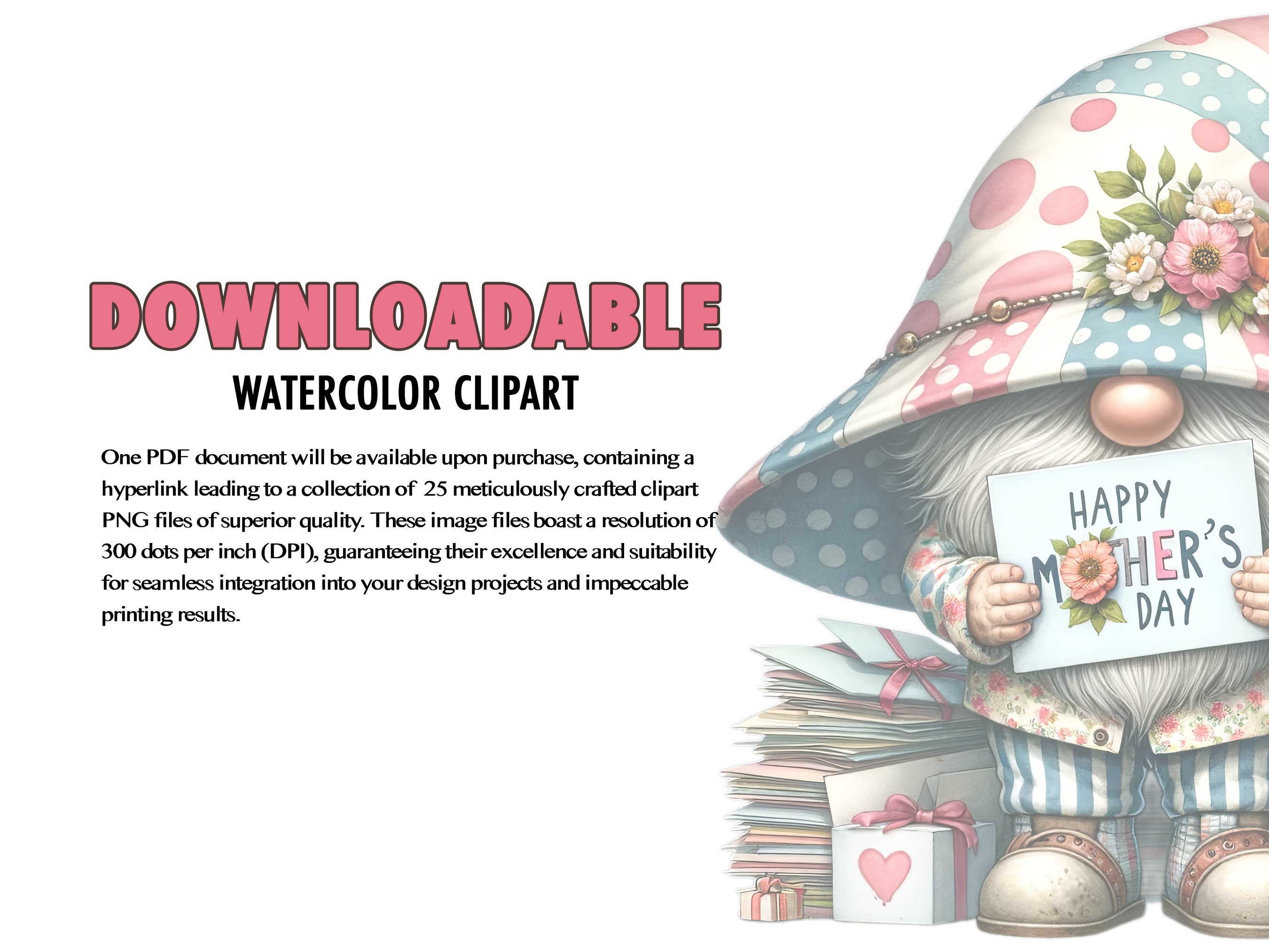 Watercolor Mothers Day Gnomes PNG Clipart Bundle of 30, Gnome Cute ...