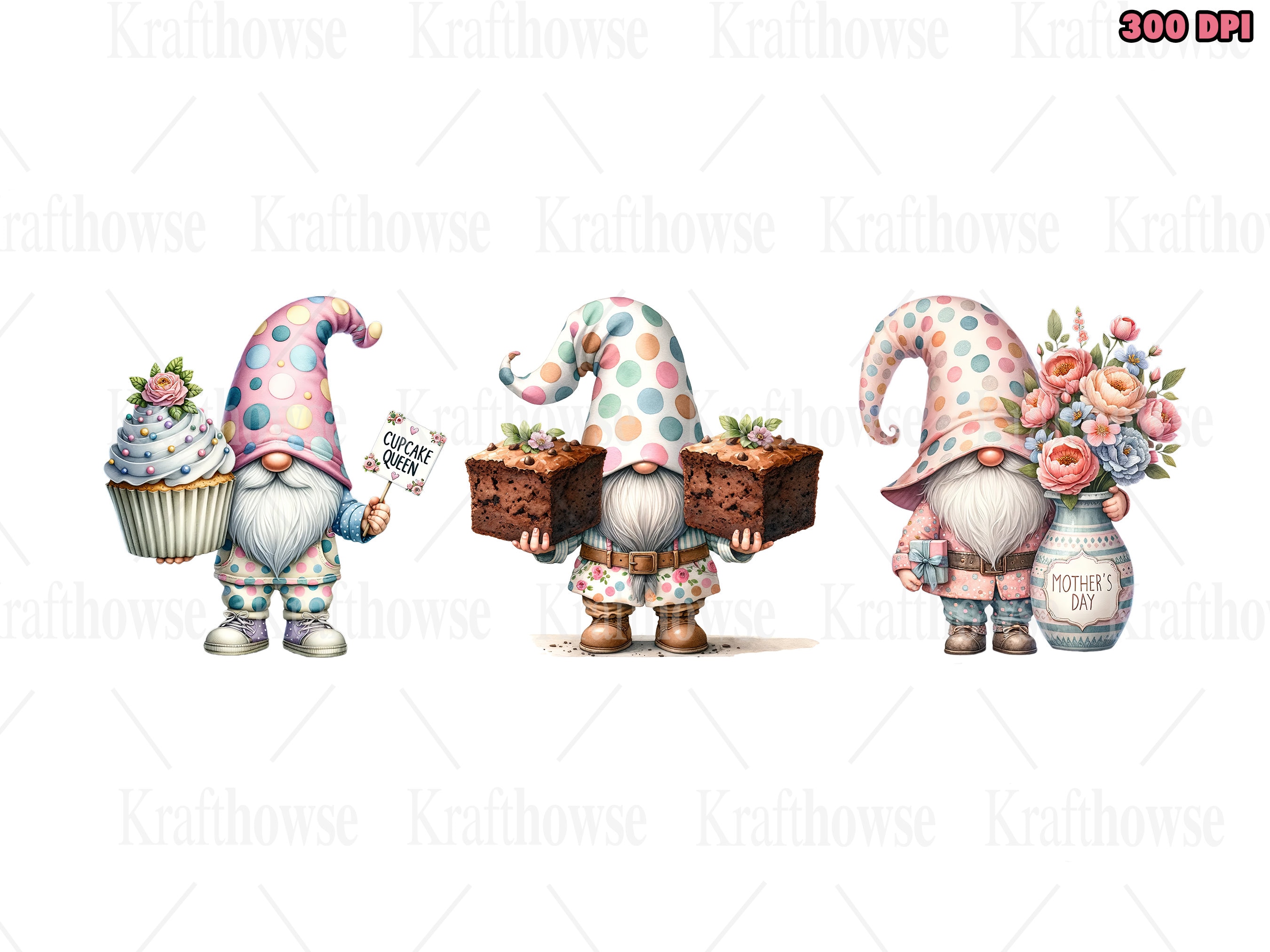 Watercolor Mothers Day Gnomes PNG Clipart Bundle of 30, Gnome Cute ...