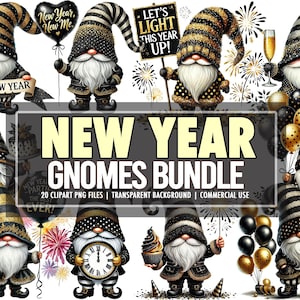 Aquarela Feliz Ano Novo Gnomos PNG Clipart Pacote de 20, Gnomo de Ano Novo, Feliz Ano Novo Gnomo Clipart PNG Pacote - Uso Comercial