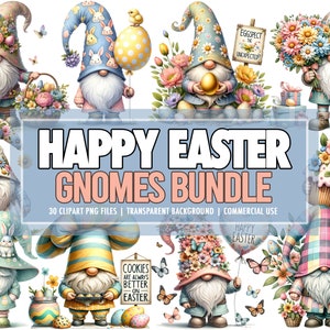 Aquarell Osterzwerge PNG Clipart Bundle von 30, süße Frühlingsblume Osterzwerg Clipart Bundle PNG Sammlung - kommerzielle Nutzung