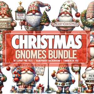 Aquarel kerstvakantie kabouters PNG-clipart bundel van 30, kabouter schattig kerstdag downloadbare PNG clipart-collectie - commercieel gebruik
