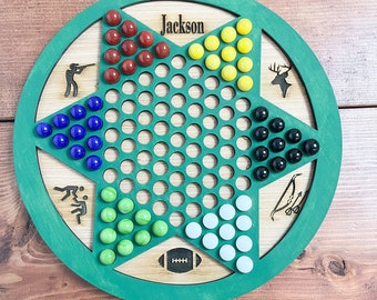 Custom Chinese Checkers Wooden Board Game, Wooden Games with Glass Marbles, Family Game Night for Kids