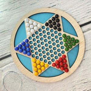 Chinese Checkers Wooden Board Game, Wood Toy Games for Kids with Glass Marbles, Family Game Night, Interactive game set multiplayer board