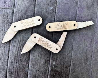 Personalized Wooden Toy Pocket Knife: Engraved Folding Knife | Fake Hunting Knife | Matching Father Son Gifts