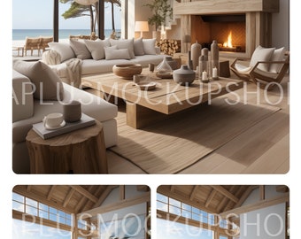 Florida Coastal Wall Art Mockup: Blank Frame, Beach House (PNG & PSD)