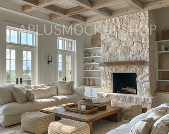 Florida Coastal Wall Art Mockup: Beach House Interior (PNG & PSD)