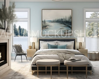 Coastal Master Bedroom Escape Bundle (20), Master Bed Mockup, Frame Mock Up, Wall Art Mockup, Modern Mockup, Mock up Bundle, Poster Mockup