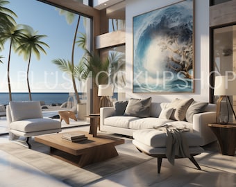 Florida Coastal Wall Art Mockup Bundle: Modern Beach House (PSD & PNG)