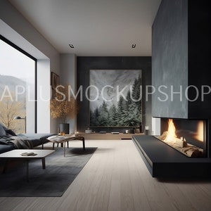 Mockup Kamin Moderner Dunkler Kamin Rahmen Mockup Modern Art MockUp Rahmen Mockup Bundle Poster Mockup Kamin Wand Kunst Rahmen mockup