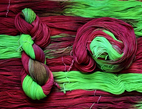 Poison Apple -Fingering Weight, hand dyed, yarn, sock
