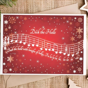 Tarjeta navideña Vintage Red Carols - 5x7 horizontal - Interior personalizable - Juego individual o en caja
