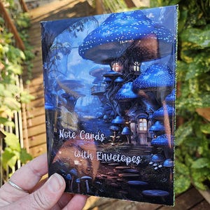 Cartes Cottagecore Blue Mushroom - Designs de fées elfes pour les penseurs créatifs, jeu de cartes avec enveloppes