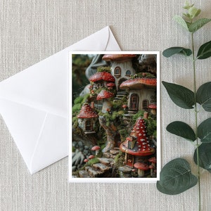 Cartões de notas aconchegantes Cottagecore - Comunidade Mushroom House, cartão 4x6, cartão postal, opções de envelope