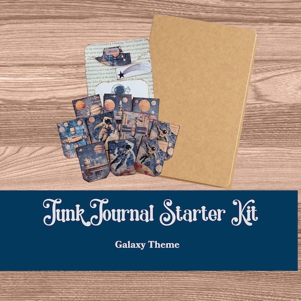 Space Themed Junk Journal Starter Kit - includes blank journal - 100+ pieces included