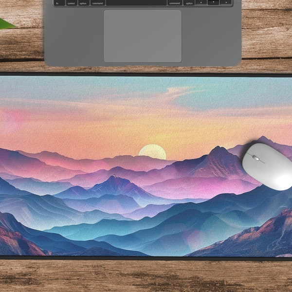 Majestic Desk Mat featuring Purple Mountains perfect for Home or Office use as XL Mouse Pad or Clean Work Surface