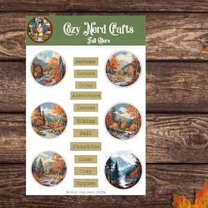 Fall Colors sticker sheet - 4x6 inch sheet with both round and word stickers - perfect for journals, planners, scrapbooks and more