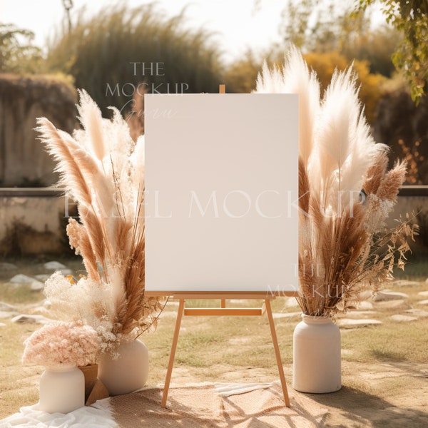 Welcome Sign Mockup, Easel Mockup, Boho Welcome Sign, Pampas Grass Sign, Seating Chart Mockup, Smart Mockup, PSD and JPG Image