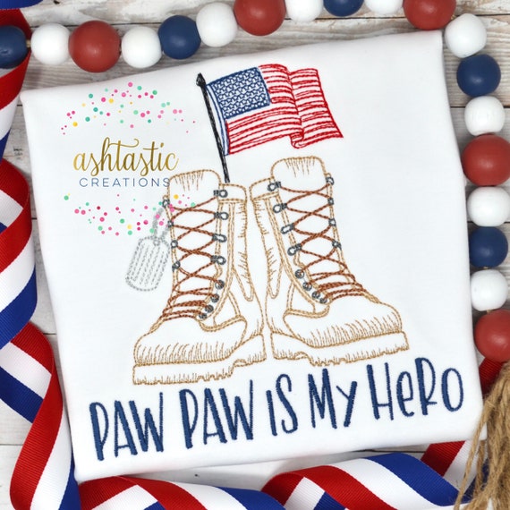 Memorial Day Shirt For Kids / Personalized Veteran's Day Tee / Patriotic Outfit / Daddy Is My Hero Embroidery / Sketch Design