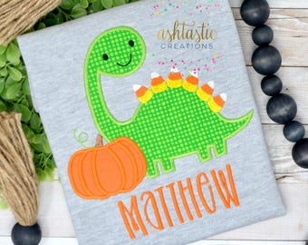 Boys Halloween Dinosaur Shirt / Personalized Embroidered Tee / Trick Or Treat / Embroidery Appliqué / Monogram Outfit
