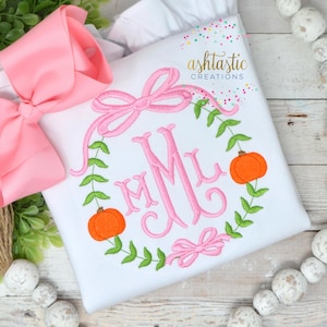 Girls Pumpkin with Bow Frame Monogram Shirt / Personalized Autumn Shirt / Girls Fall Outfit