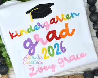 Kindergarten Grad Embroidered Shirt / Kinder Graduate Tee  / Girls Boys School Graduation / Cap And Gown