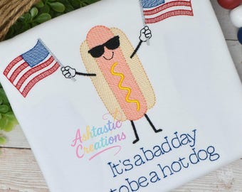 Patriotic Kids Shirt / Personalized Hot Dog Tee / 4th of July Outfit / Custom Name