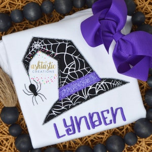 Witch Hat with Spider Applique Shirt / Personalized Halloween Shirt / Embroidery Appliqué / Halloween Outfit