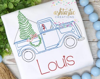 Boys Christmas Shirt / Kids Personalized Christmas Tree Shirt / Vintage Christmas Truck